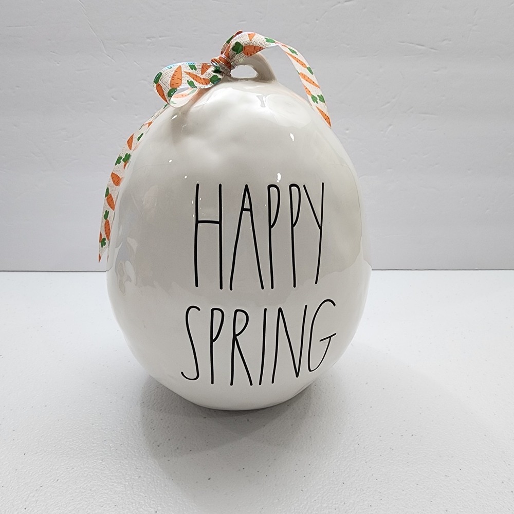 Rae Dunn Happy Spring Large Ceramic Egg Carrot Ribbon Artisan Collections 189 By